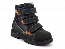 152-121 Бос(Bos), ботинки детские утепленные ортопедические профилактические, байка, кожа, черный, оранжевый в Красноярске